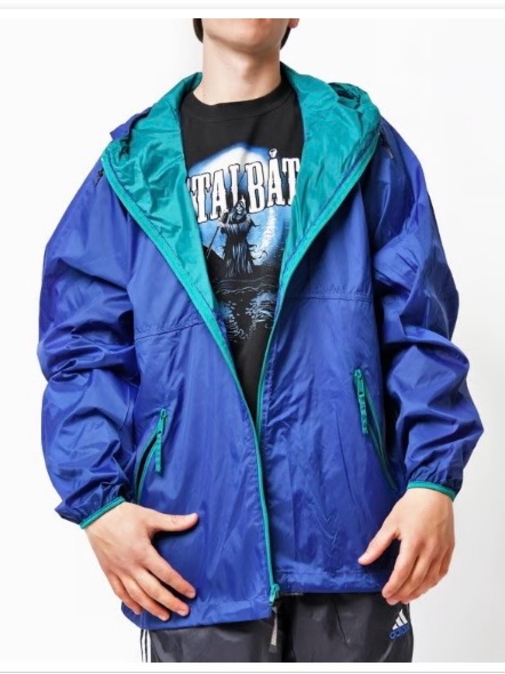 L.L. Bean Blue Windbreaker with Teal Lining